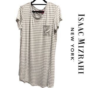 NWOT | Isaac Mizrahi Sleepshirt | Grey & White Stripe & Pocket | Large
